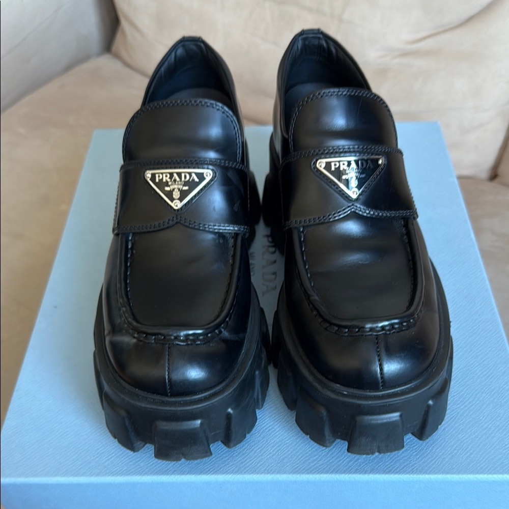 Prada Black Chunky Sole Loafers
